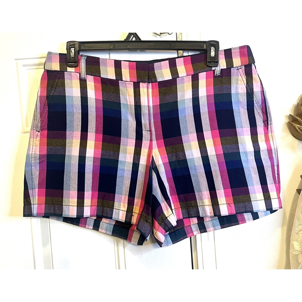 NWT J Crew Preppy Womens 14 Mixed Plaid Chino Shorts Colorful Summer Pink Blue